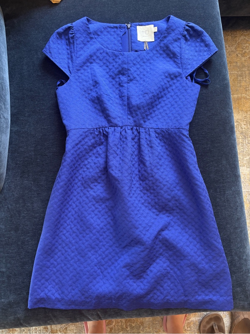 Anthropologie HD in Paris Cobalt Blue Cocktail Elegant Patterned Dress Sz 10
